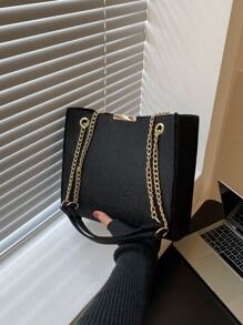 Minimalist Chain Square Bag - Black - View 6
