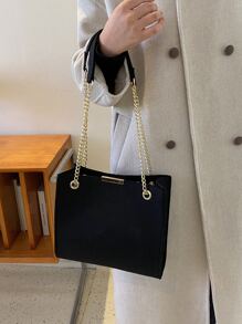 Minimalist Chain Square Bag - Black - View 9
