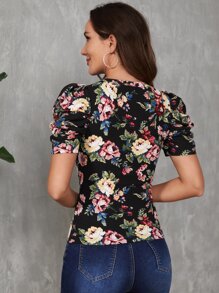 SHEIN Clasi Floral Print Puff Sleeve Tee - Multicolor - View 2