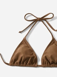 Bản in lá Bộ Bikini Dây Tam giác Bras & Cao eo Đáy & Che đậy Váy 3 mảnh Tắm rửa - Màu nâu  Mocha - Xem 4