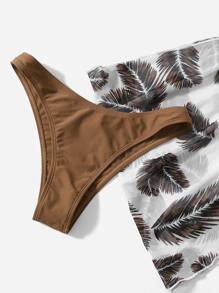 Bản in lá Bộ Bikini Dây Tam giác Bras & Cao eo Đáy & Che đậy Váy 3 mảnh Tắm rửa - Màu nâu  Mocha - Xem 5
