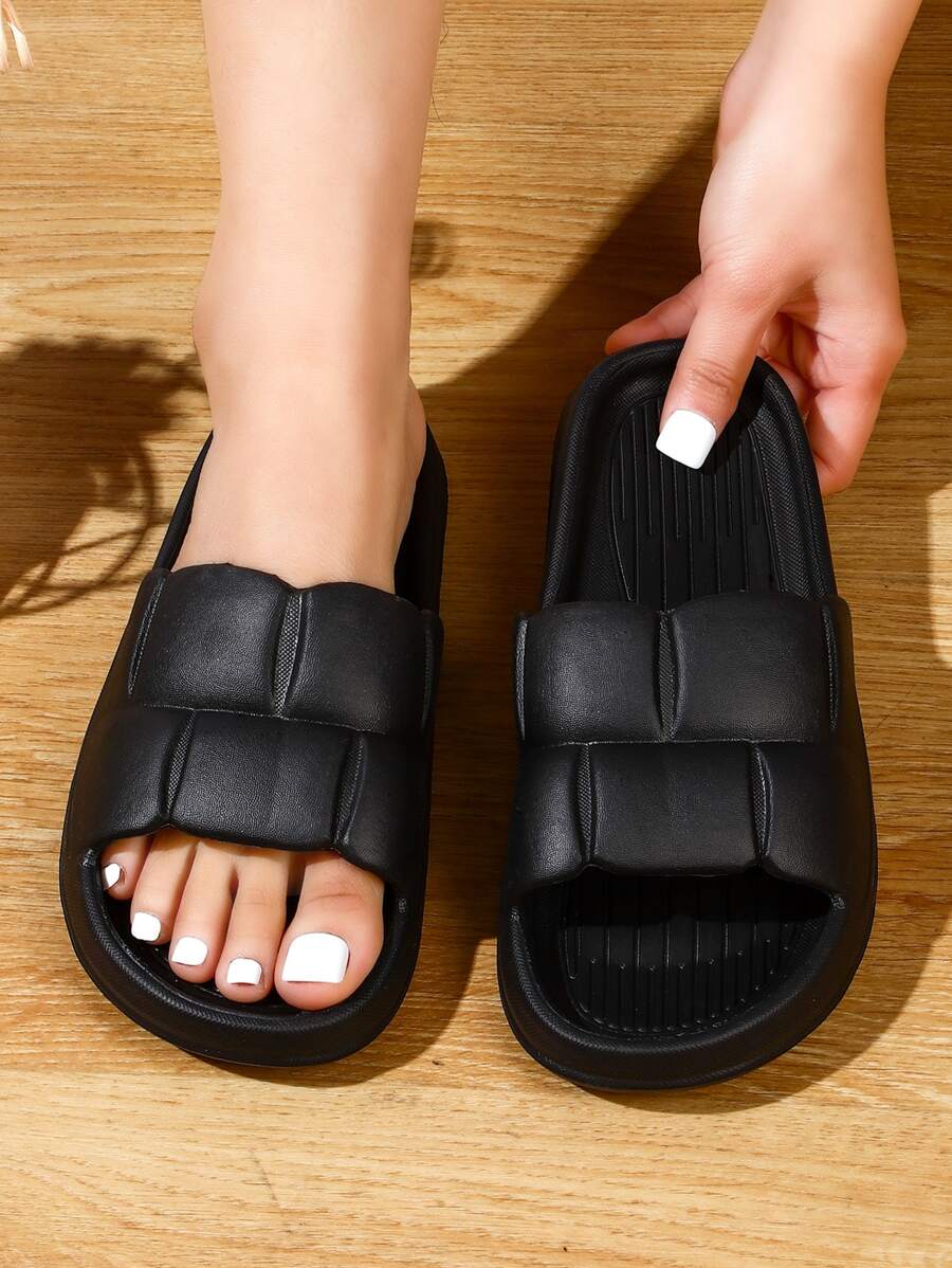 女士極簡紋理單帶拖鞋，時尚室內 EVA 鞋