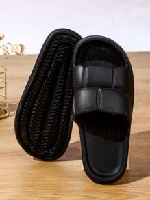 女士極簡紋理單帶拖鞋，時尚室內 EVA 鞋