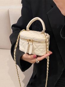 Fashionable & Minimalist Stitching Mini Handbag & Crossbody Bag - White - View 1