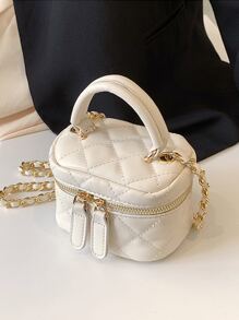 Fashionable & Minimalist Stitching Mini Handbag & Crossbody Bag - White - View 2