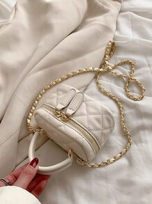 Fashionable & Minimalist Stitching Mini Handbag & Crossbody Bag - White - View 4