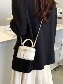 Fashionable & Minimalist Stitching Mini Handbag & Crossbody Bag - White - View 5