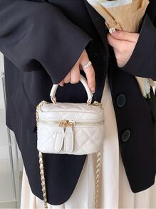 Fashionable & Minimalist Stitching Mini Handbag & Crossbody Bag - White - View 6