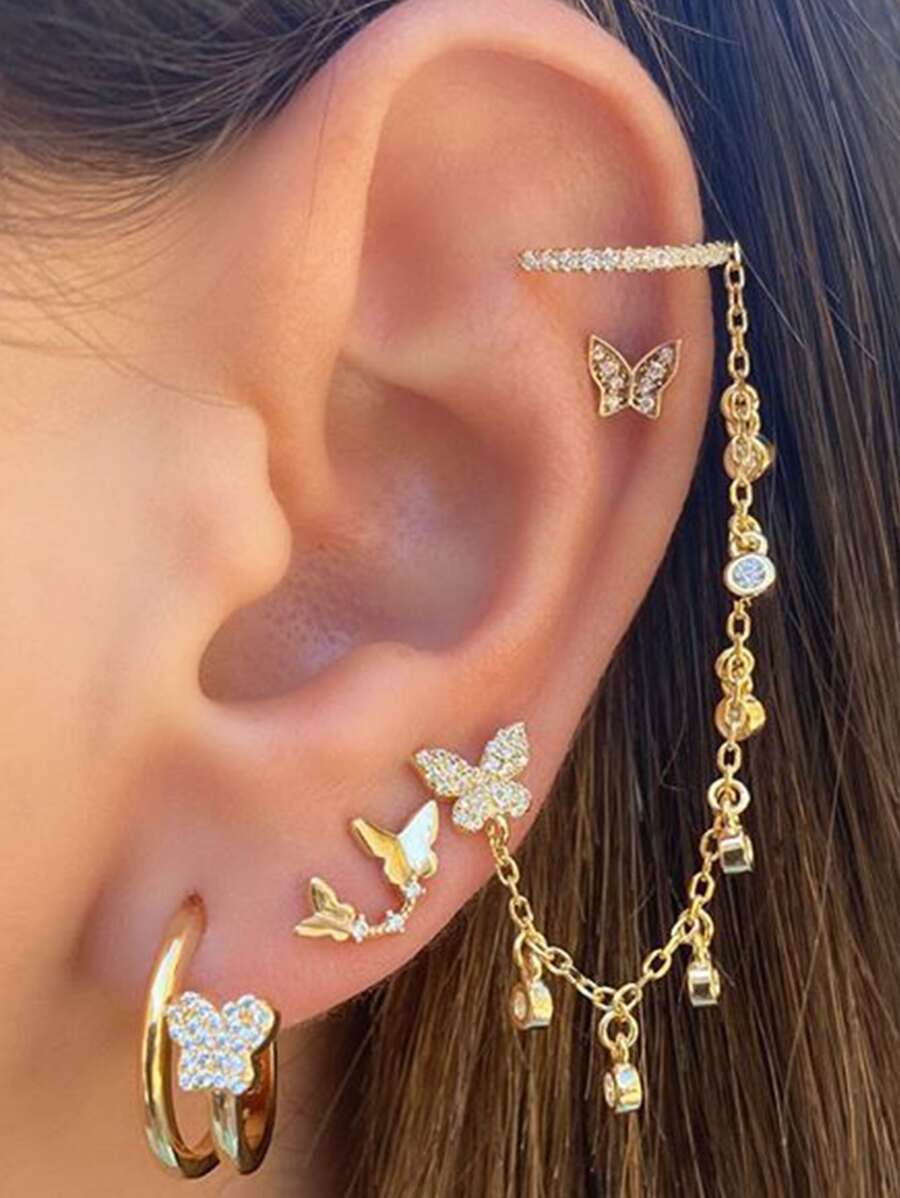 4pcs Rhinestone Butterfly Decor Earrings