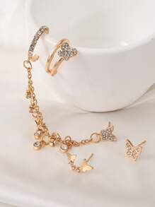 4pcs Rhinestone Butterfly Decor Earrings