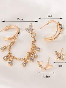 4pcs Rhinestone Butterfly Decor Earrings