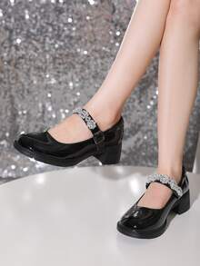 Beaded Decor Chunky Heeled Mary Jane Pumps - Black - View 1