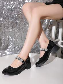 Beaded Decor Chunky Heeled Mary Jane Pumps - Black - View 6