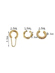 1 套（3 件）2025 推荐流行铜微镶嵌无穿孔夹式耳环，适合女性派对、校园、夜店、商务和日常佩戴，百搭简约 - 金黃色 - 查看 4