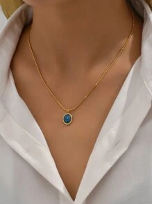 18k Gold Plated 1pc Stainless Steel Blue Stone Pendant Women's Necklace For Casual Wear, Daily Wear & Festival Gift To Friends