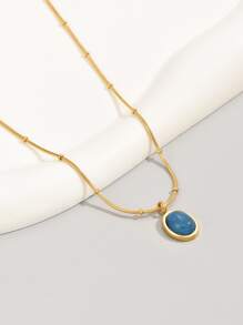 18k Gold Plated 1pc Stainless Steel Blue Stone Pendant Women's Necklace For Casual Wear, Daily Wear & Festival Gift To Friends