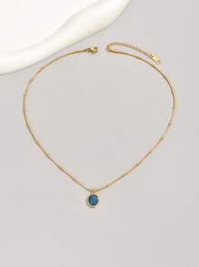 18k Gold Plated 1pc Stainless Steel Blue Stone Pendant Women's Necklace For Casual Wear, Daily Wear & Festival Gift To Friends