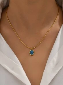18k Gold Plated 1pc Stainless Steel Blue Stone Pendant Women's Necklace For Casual Wear, Daily Wear & Festival Gift To Friends