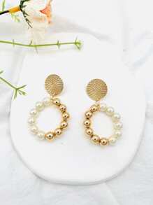 人造珍珠裝飾耳墜 - 彩色 - 查看 3