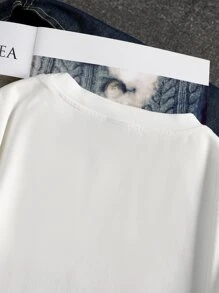 Manfinity 男士標語和蘑菇圖案T恤 - 白色 - 查看 5