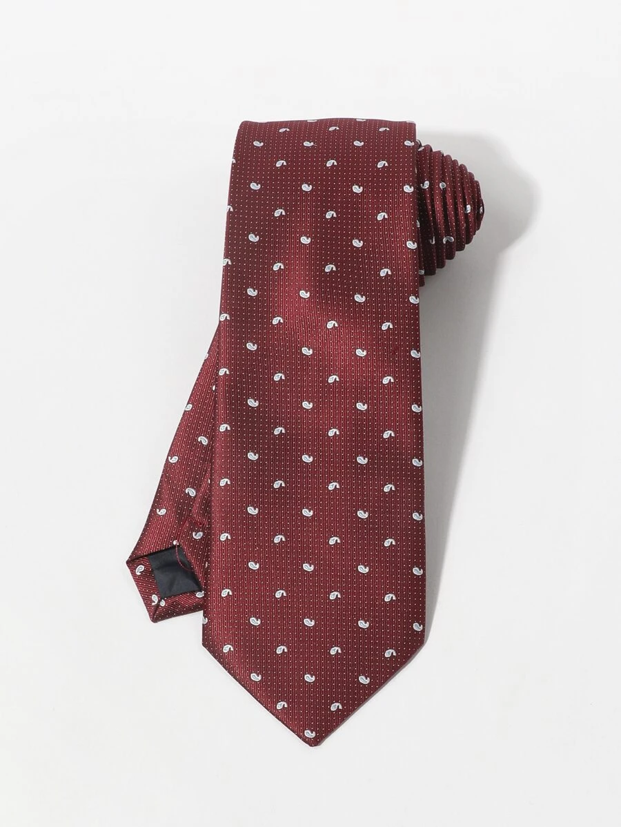 Men Paisley Embroidery Tie - Burgundy - View 1