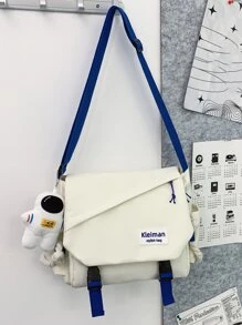 Letter Patch Flap Square Bag With Bag Charm - White - View 1