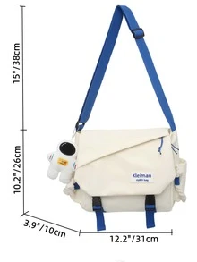 Letter Patch Flap Square Bag With Bag Charm - White - View 3