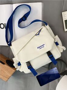 Letter Patch Flap Square Bag With Bag Charm - White - View 5