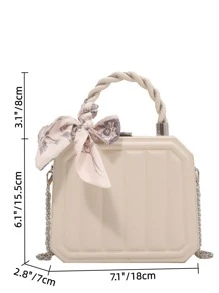 Bolso caja mini con diseño de pañuelo con cadena - Blanco - Ver 8