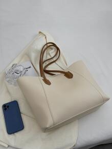 时尚大容量手提包，配有肩带和手柄 - 白色 - 查看 4