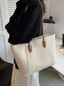 时尚大容量手提包，配有肩带和手柄 - 白色 - 查看 5