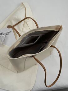 时尚大容量手提包，配有肩带和手柄 - 白色 - 查看 7