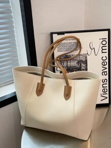 时尚大容量手提包，配有肩带和手柄 - 白色 - 查看 8