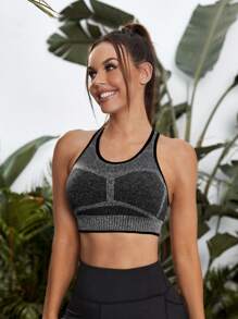 Sujetador deportivo de space dye unido en contraste de espalda nadadora - Gris - Ver 3