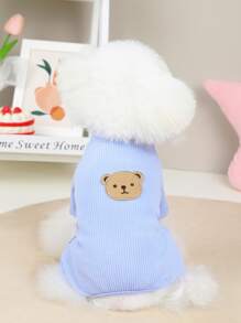 1入組卡通小熊刺繡寵物睡衣 - 藍色 - 查看 1