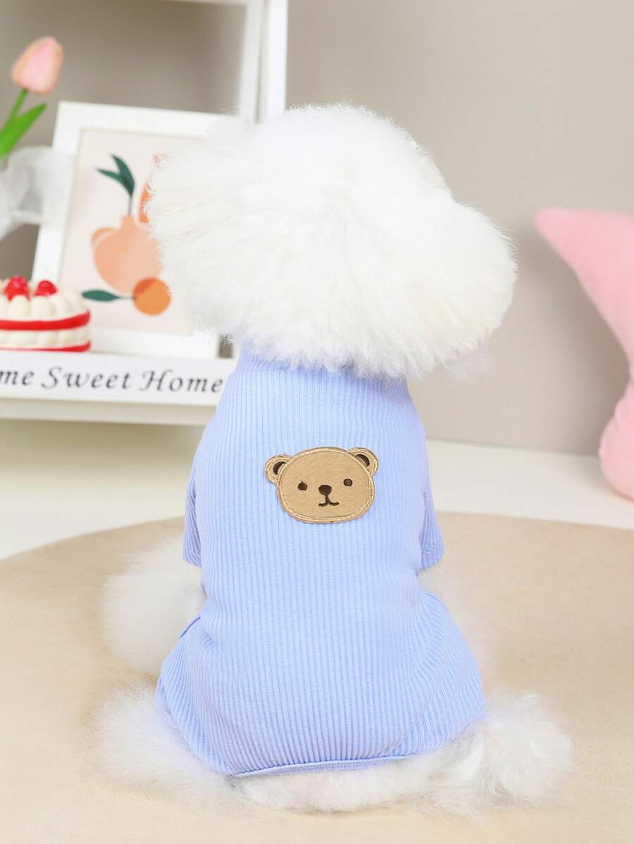 1入組卡通小熊刺繡寵物睡衣 - 藍色 - 查看 1