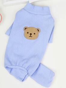 1入組卡通小熊刺繡寵物睡衣 - 藍色 - 查看 2