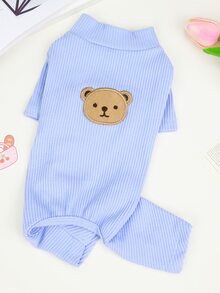 1入組卡通小熊刺繡寵物睡衣 - 藍色 - 查看 6