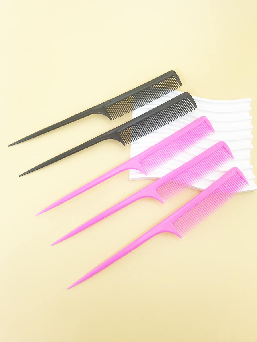 5 piezas set peines cola de rata, peine mango fino largo, pelo de raya apto para todo cabello, herramientas peluquería, suministros hogar, set cepillos para el pelo para mujeres y hombres, ideal para cabello húmedo o seco. - Multicolor - Ver 1