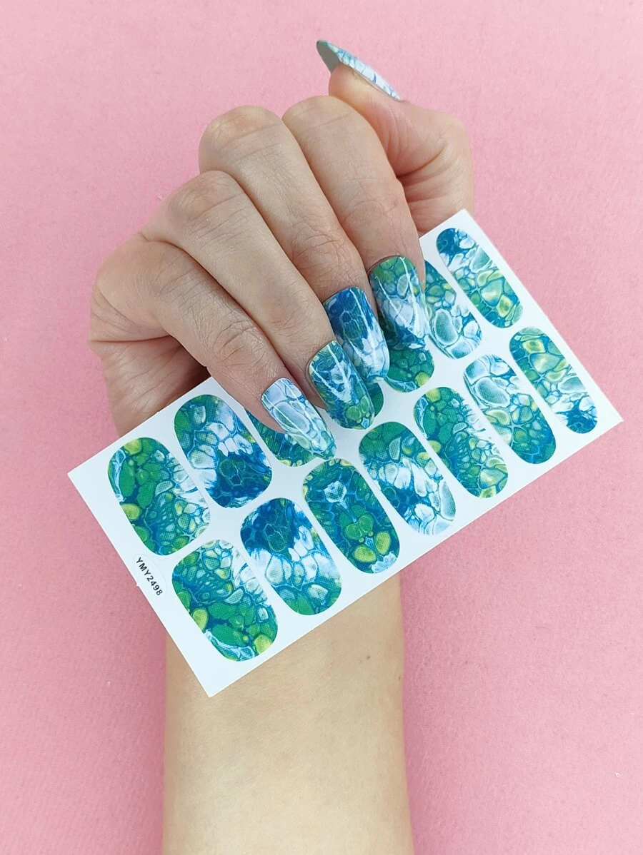 1 hoja Pegatina de arte de uña con estampado de mármol & 1 pieza lima de uñas - Multicolor - Ver 1