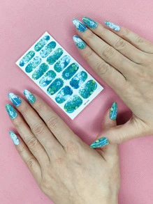 1 hoja Pegatina de arte de uña con estampado de mármol & 1 pieza lima de uñas - Multicolor - Ver 7