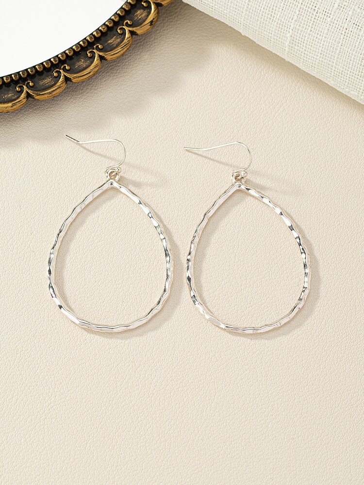 1pair Fashionable Textured Metal Water Drop Earrings For Women For Daily Decoration