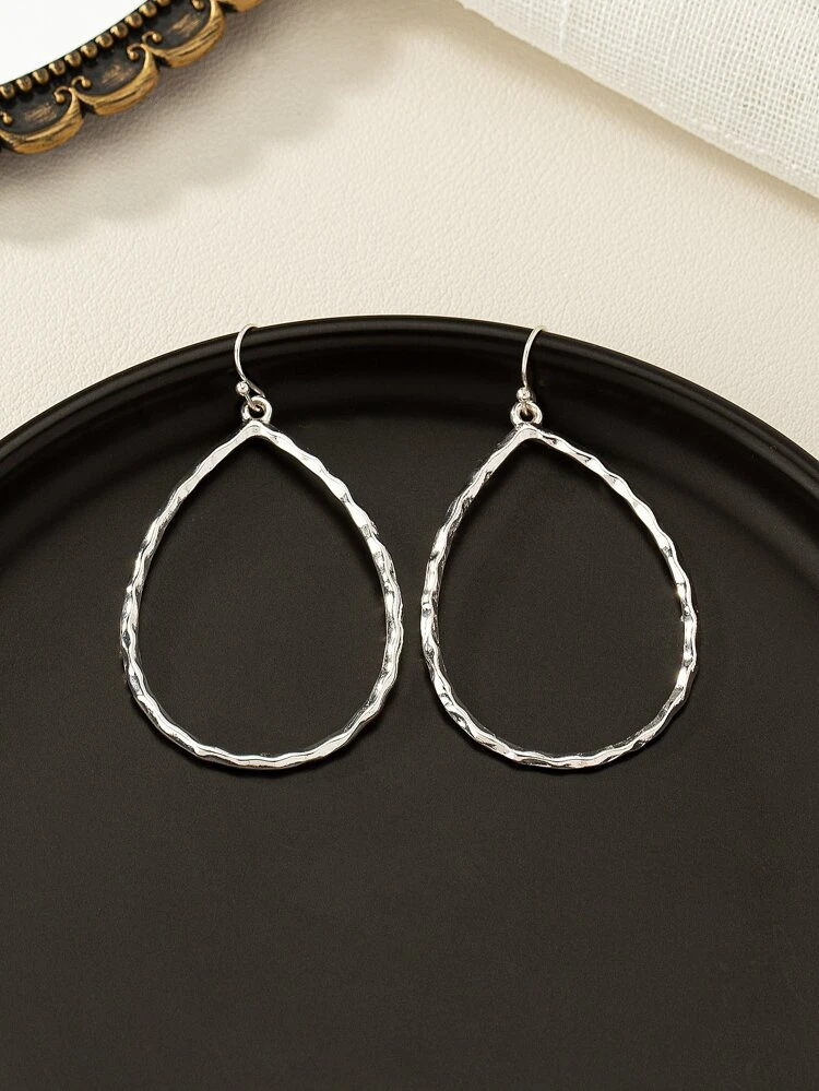 1pair Fashionable Textured Metal Water Drop Earrings For Women For Daily Decoration