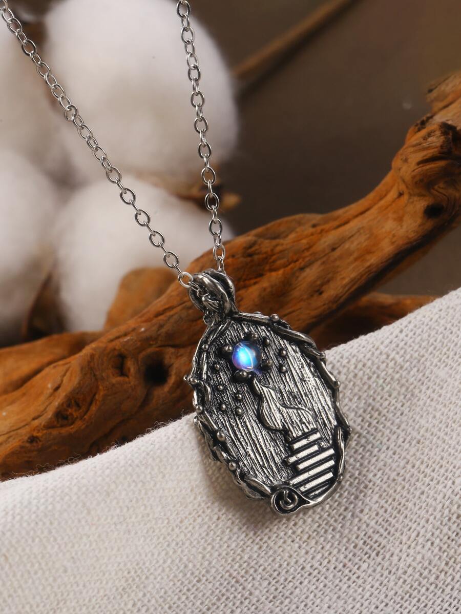 Collar con textura colgante geométrico - Plata antigua - Ver 1