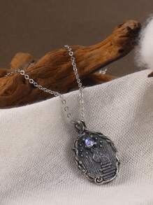 Collar con textura colgante geométrico - Plata antigua - Ver 4