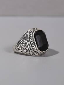 時尚流行男士質感金屬戒指朋克嘻哈風格合金材料適合度假和時尚外觀 - 黑色 - 查看 1