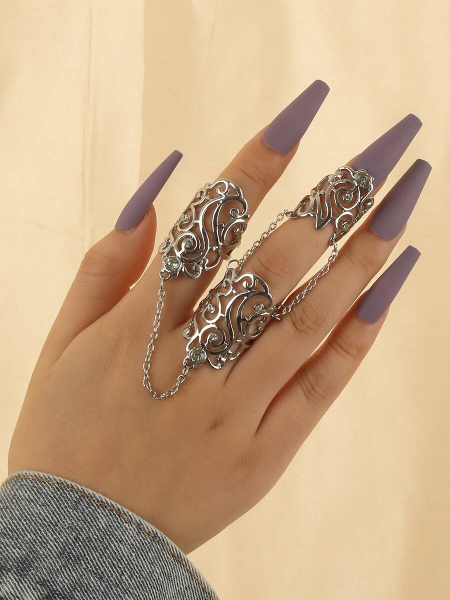 Chain Charm Hollow Out Mittens Ring - Bạc - Xem 1