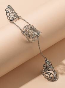 Chain Charm Hollow Out Mittens Ring - Bạc - Xem 2