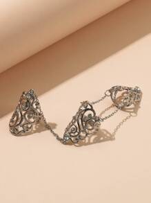 Chain Charm Hollow Out Mittens Ring - Bạc - Xem 3