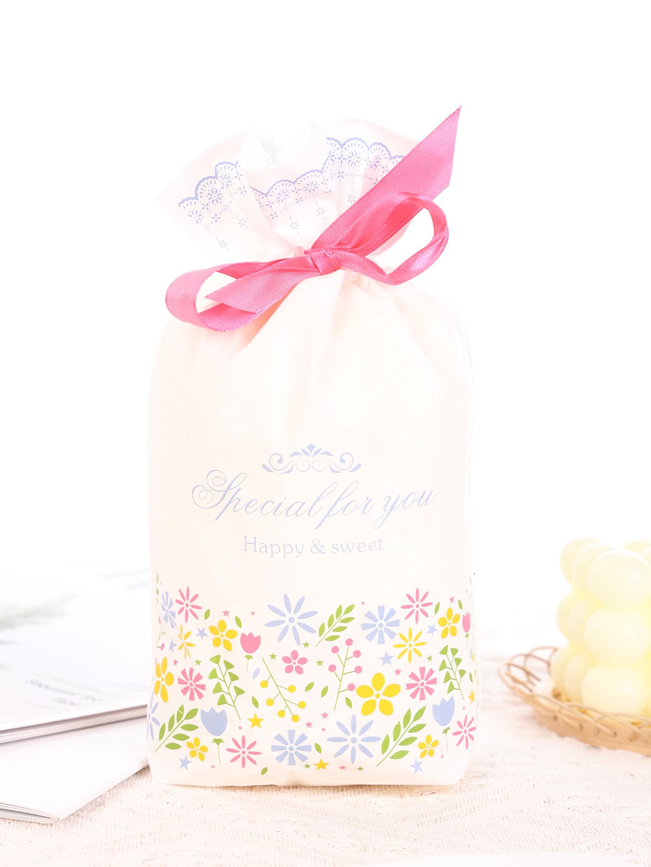 5入組花和標語圖案禮品袋 - 彩色 - 查看 1